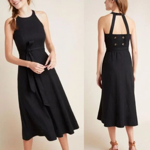 Anthropologie Dresses & Skirts - Anthropologie Maeve Black High Neck Linen Greta Midi Dress Size 6